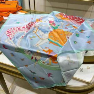KHĂN Hermes Women Hermes Story Scarf 90 in Silk Twill with Hand-Rolled Edges-Blue