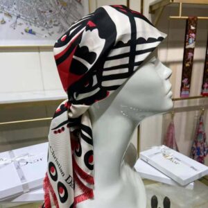KHĂN Dior Women Cupidon Square Scarf White Black and Red Silk Twill