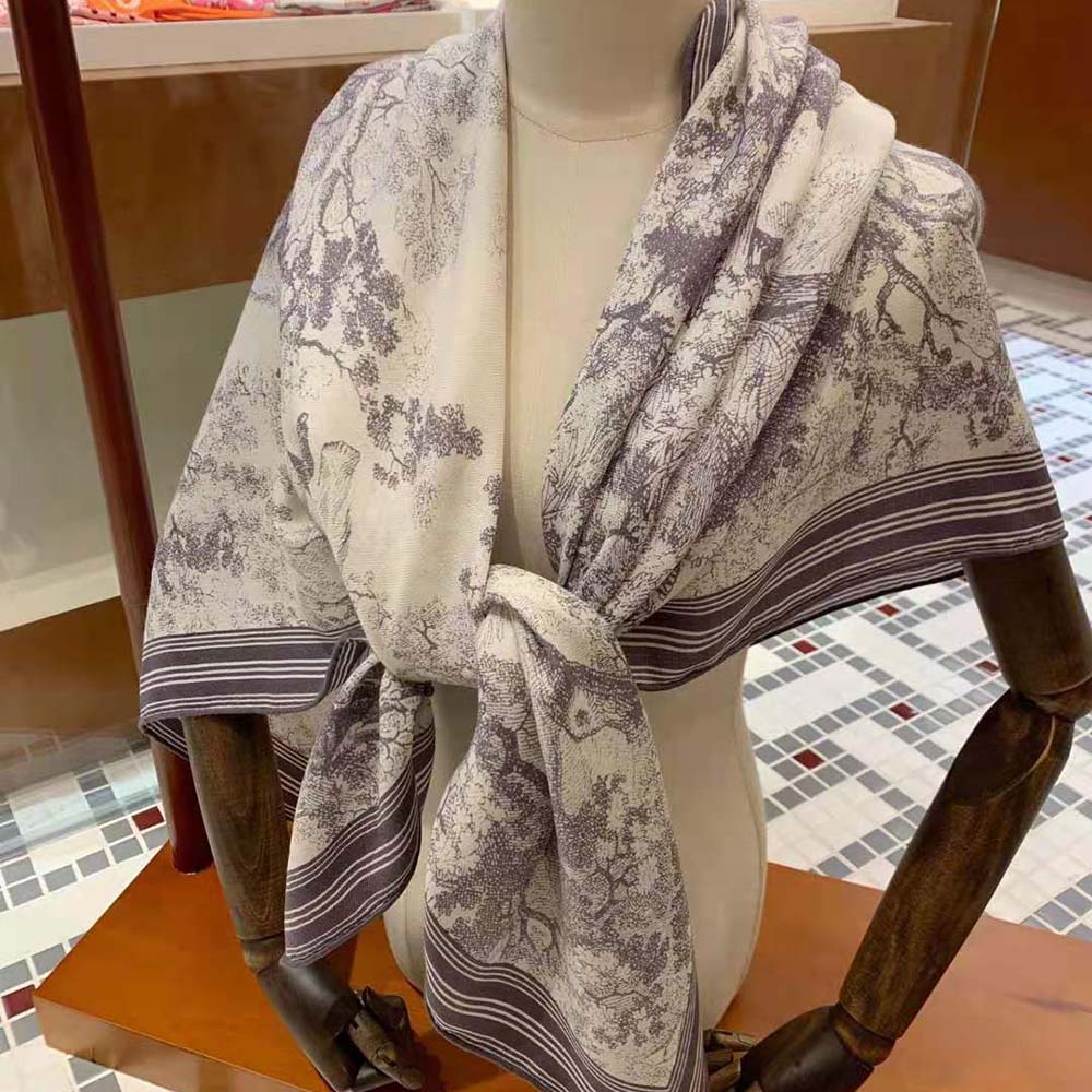 KHĂN Dior Women Toile De Jouy Square Scarf Gray Silk Twill