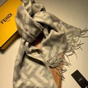 KHĂN Fendi Women Long Scarf with Fringed Edges-Silver