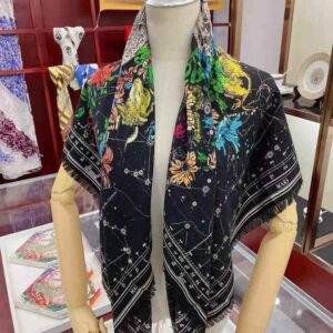 KHĂN Dior Women Zodiac Square Scarf Navy Black Silk Twill