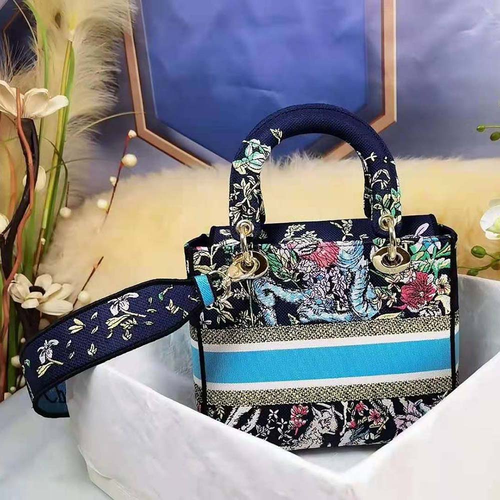 TÚI Dior Women Medium Lady D-Lite Bag Blue Multicolor D-Constellation Embroidery