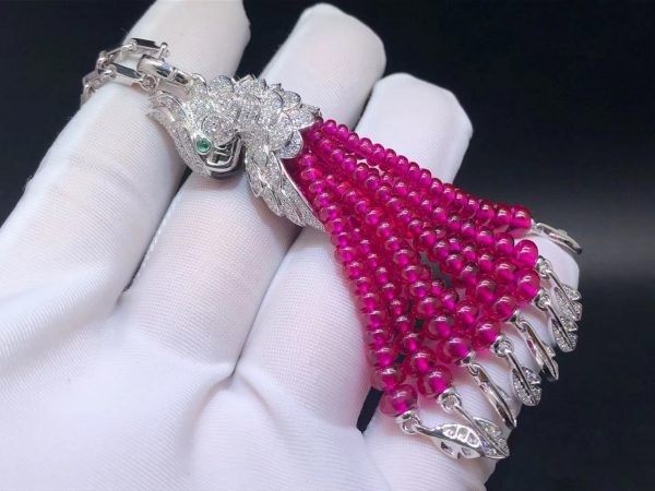 Vòng cổ Cartier Les Oiseaux Libérés con vẹt Ruby kim cương vàng trắng 18K