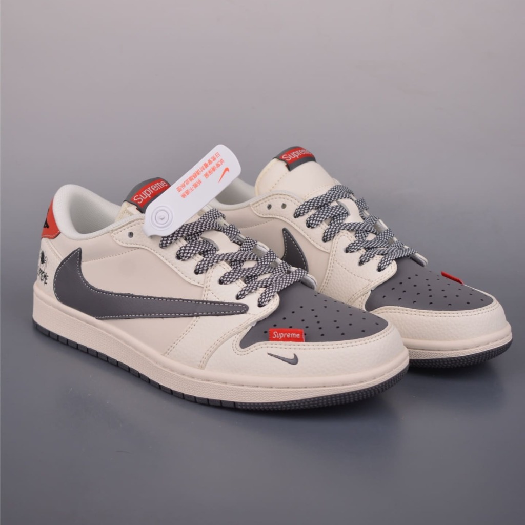 GIÀY SUPREME X TRAVIS SCOTT X AIR JORDAN 1 LOW PHIÊN BẢN GIỚI HẠN NĂM NGỰA XÁM BE TOP QUALITY SHOES AAA