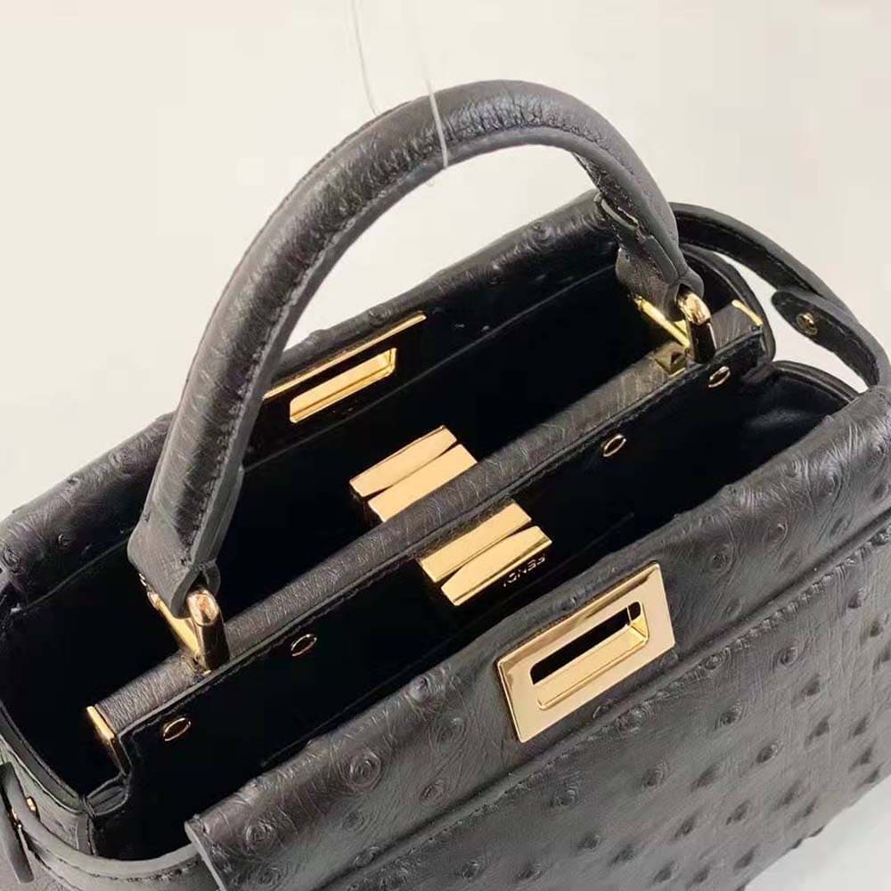 TÚI FENDI Women Peekaboo Iconic Mini Brown Ostrich Leather Bag DA ĐÀ ĐIỂU