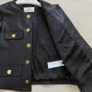 ÁO Celine Women Chasseur Jacket in Lambskin Leather-Black