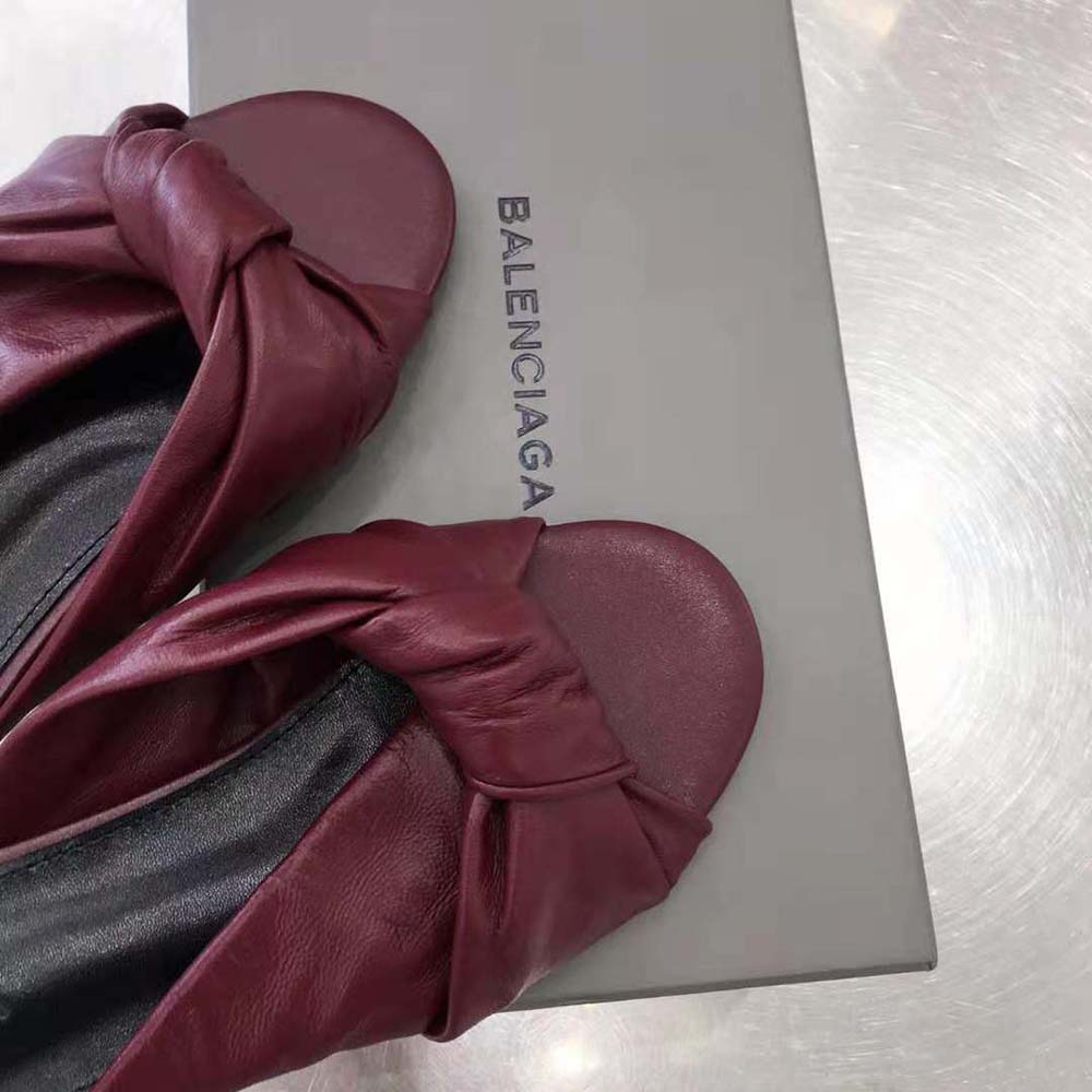 DÉP Balenciaga Women Drapy Flat Sandal in Dark Red Smooth Nappa Lambskin