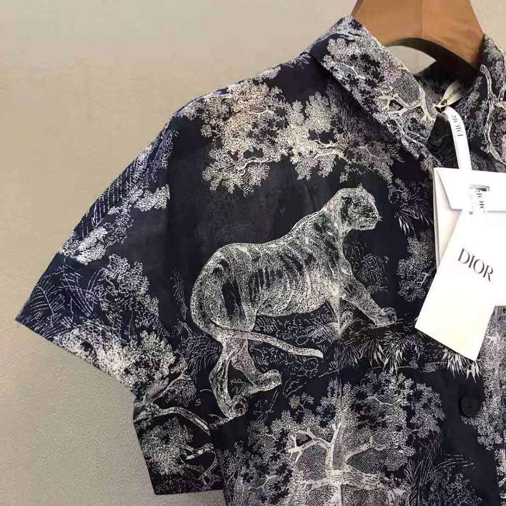 VÁY Dioriviera Mid-Length Dress Navy Blue Cotton Voile with Toile de Jouy Reverse Motif