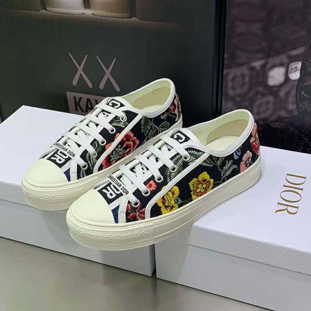 GIÀY Dior Women Walk’N’Dior Sneaker Black Multicolor Cotton Embroidered with Dior Petites Fleurs Motif