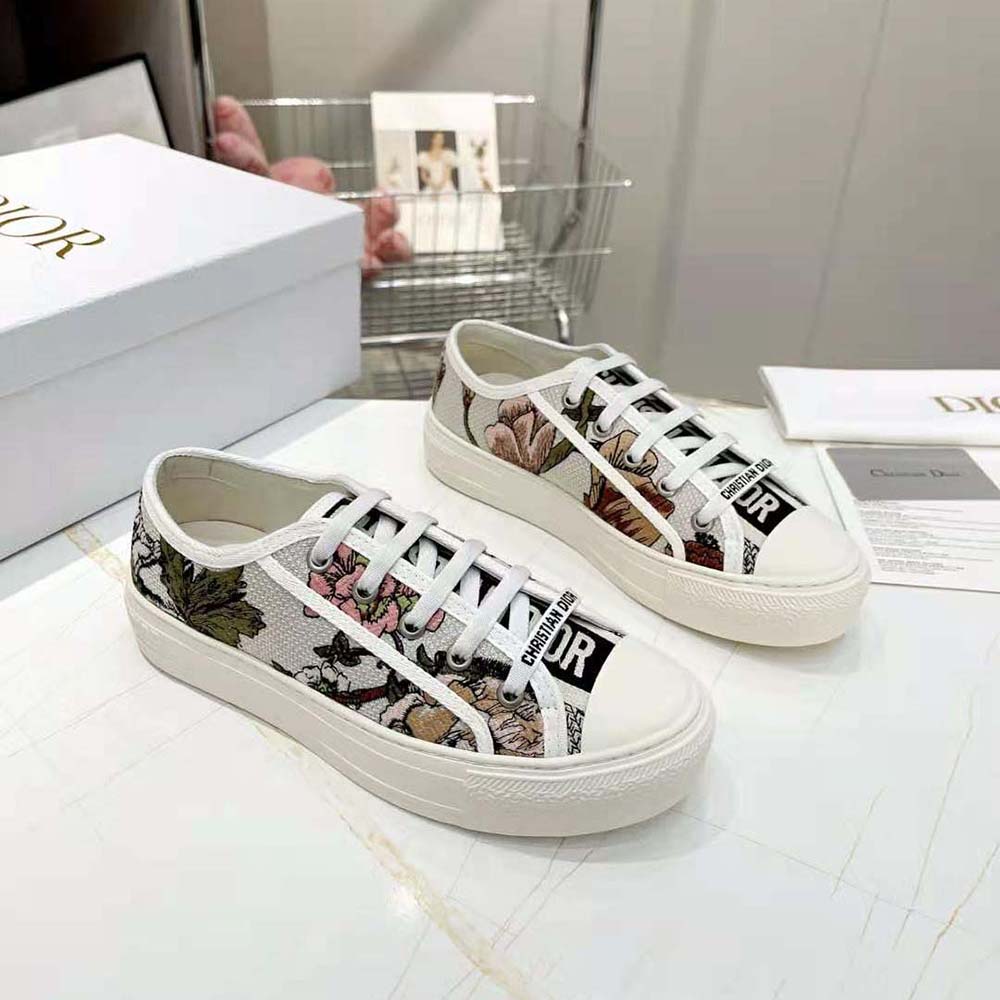 GIÀY Dior Women Walk’N’Dior Sneaker White Multicolor Cotton with Dior Jardin Botanique Embroidery