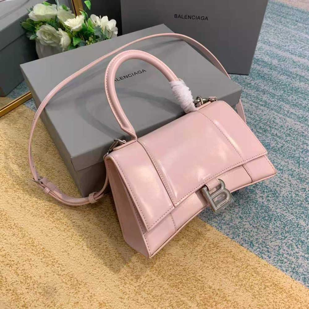 TÚI Balenciaga Hourglass Small Top Handle Bag in Light Pink Shiny Box Calfskin