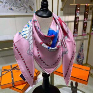 KHĂN Hermes Women Tatersale En Zigzag Scarf 45 in Silk Twill-Pink