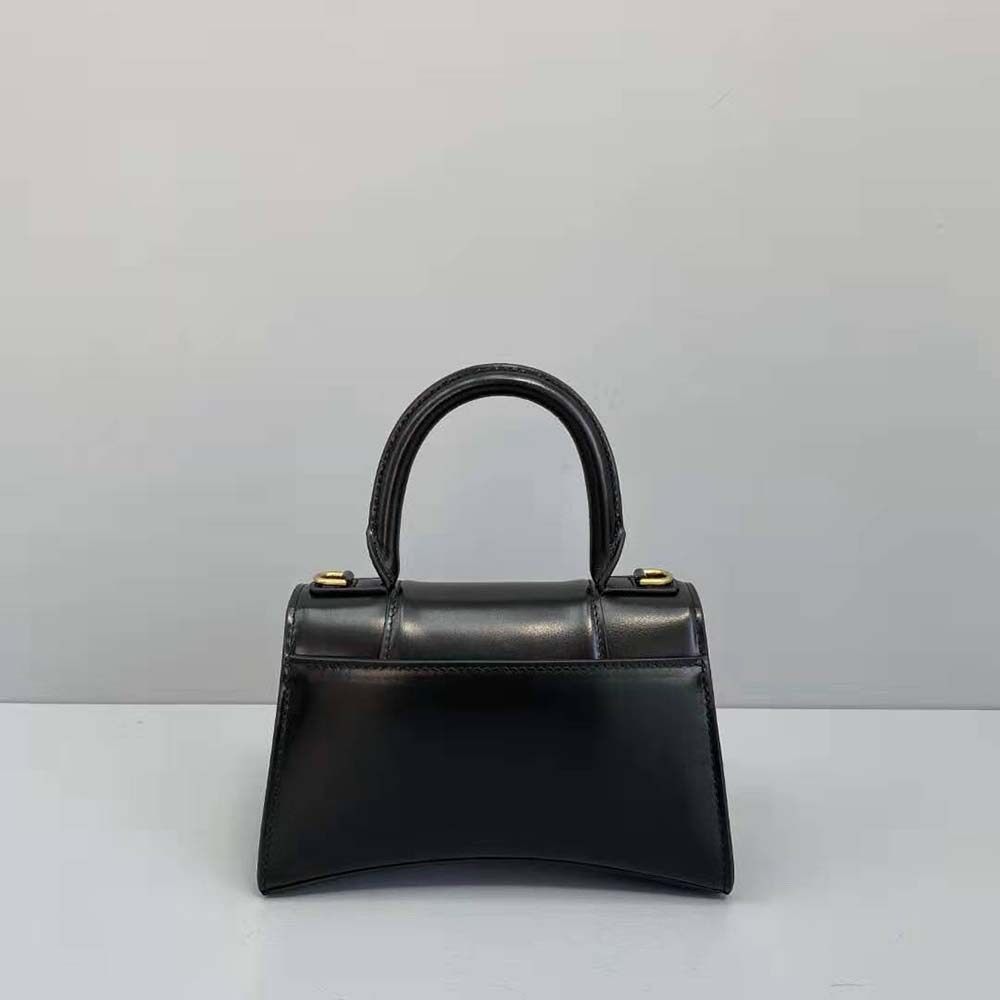 TÚI Balenciaga Hourglass Small Top Handle Bag in Black Shiny Box Calfskin