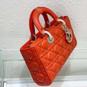 TÚI Dior Women Lady D-Joy Bag Bright Orange Cannage Lambskin
