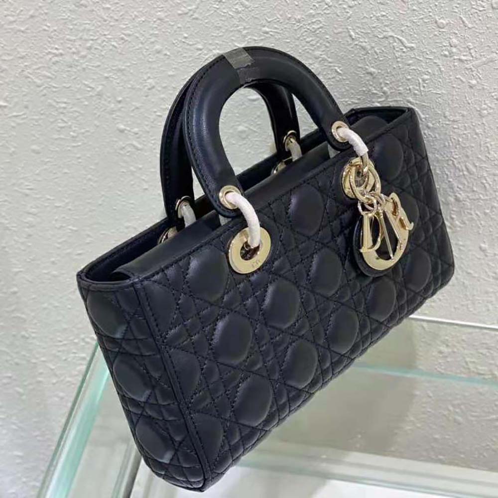 TÚI Dior Women Lady D-Joy Bag Black Cannage Lambskin