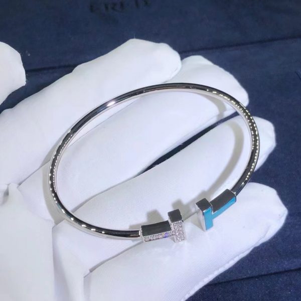 Vòng tay Tiffany & Co T Turquoise ngọc lam vàng trắng 18K