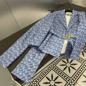 ÁO Fendi Women Light Blue Chambray Jacket with Peak Lapels and Breast Pocket