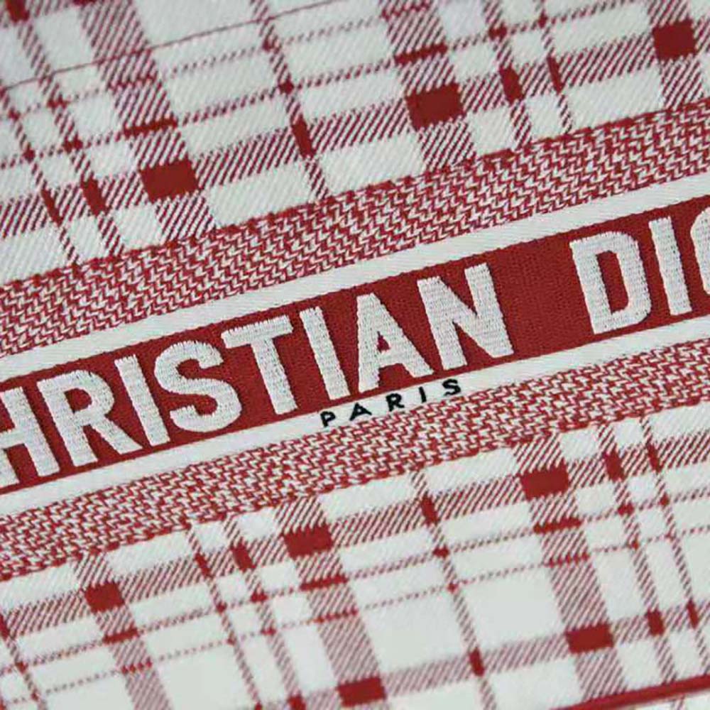 TÚI Dior Women Small Dior Book Tote Raspberry Check’n’Dior Embroidery