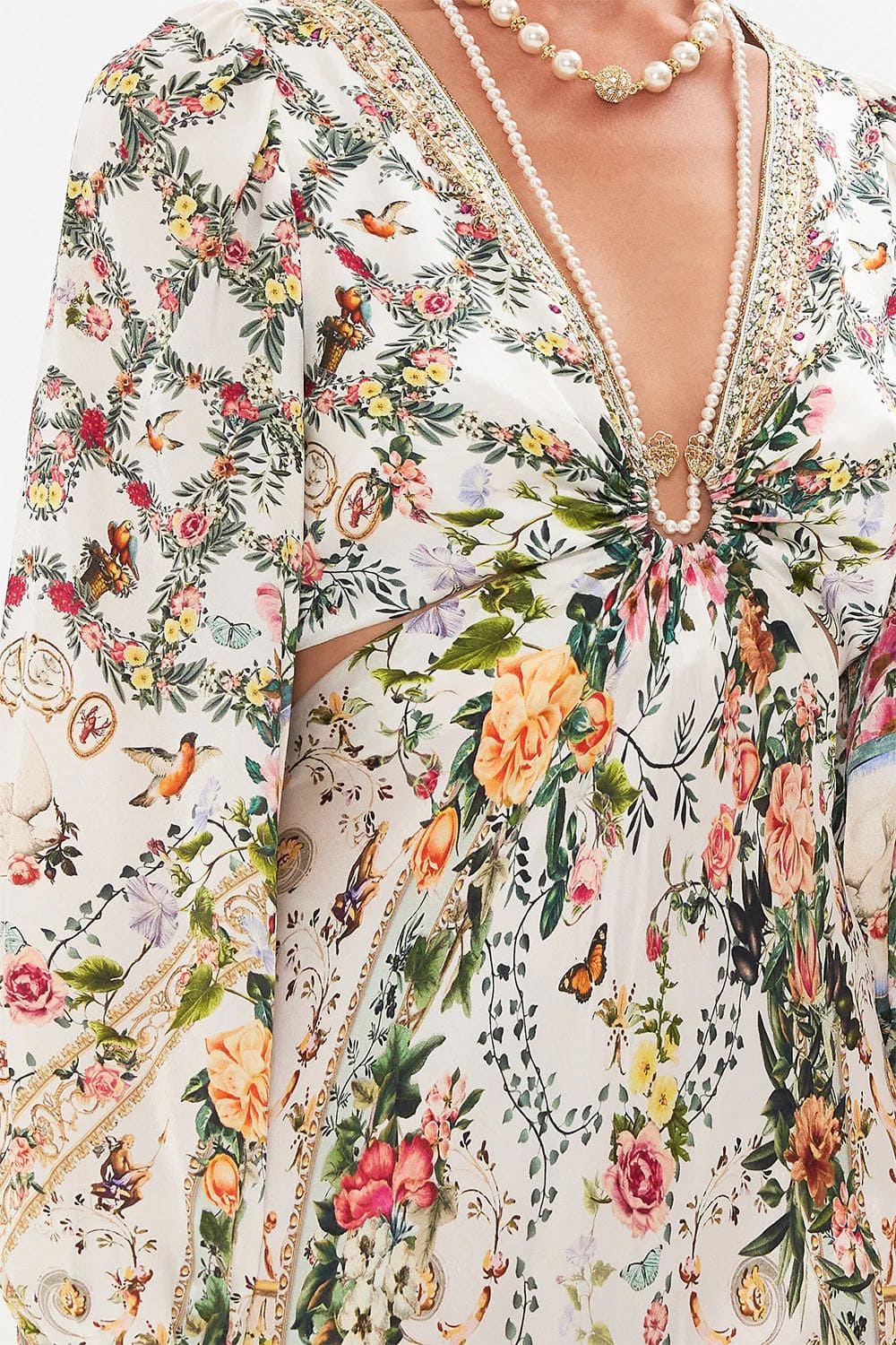 VÁY CAMILLA Silk Flower Cardigan Embellished V-Neck Maxi Dress High Classy Dài Tay