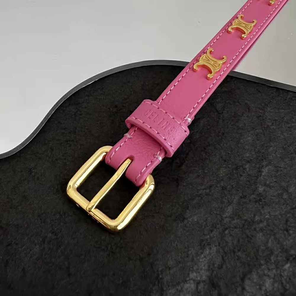 VÒNG TAY Celine Women Triomphe Multi Leather Bracelet in Brass with Gold Finish and Smooth Calfskin-Pink