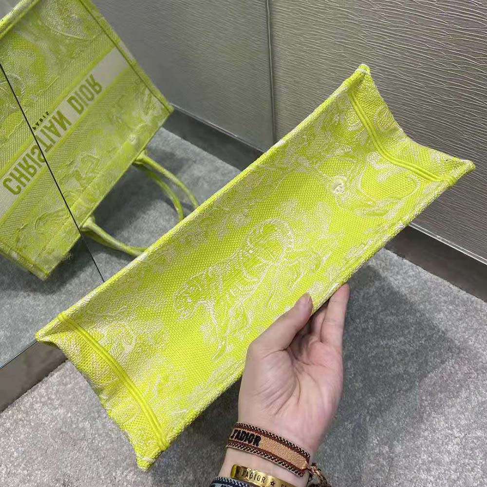TÚI Dior Women Small Dior Book Tote Lime Toile de Jouy Reverse Embroidery