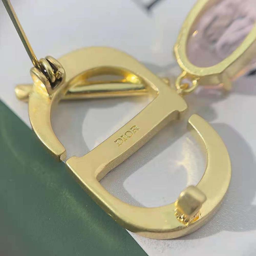 BÔNG TAI Dior Women Petit CD Brooch Gold-Finish Metal and Amber-Colored Crystal