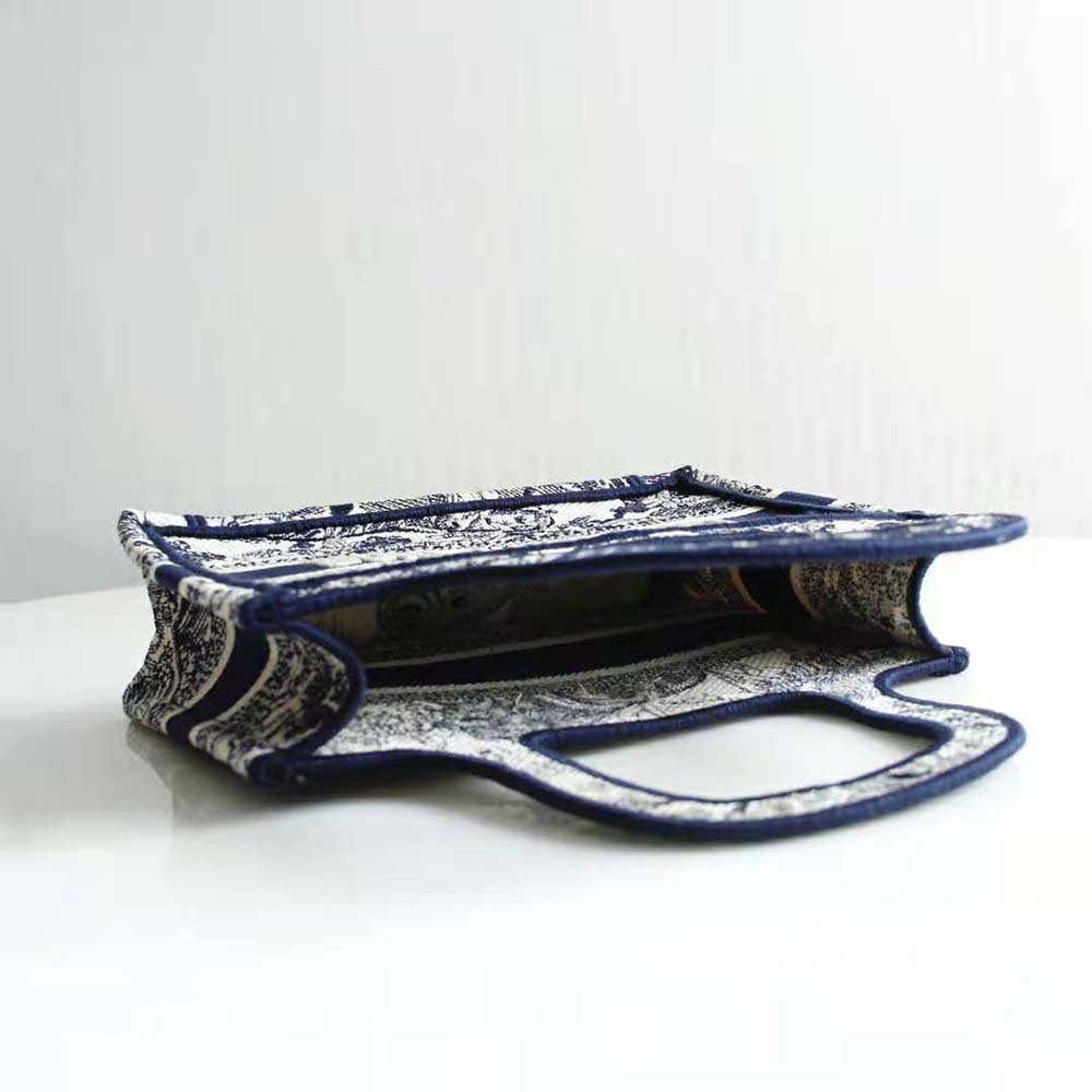 TÚI Dior Women Mini Dior Book Tote Blue Toile de Jouy Embroidery