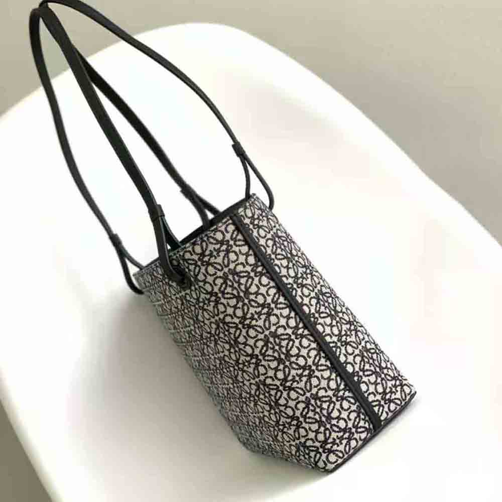 TÚI Loewe Square Tote Bag in Anagram Jacquard and Calfskin-Black