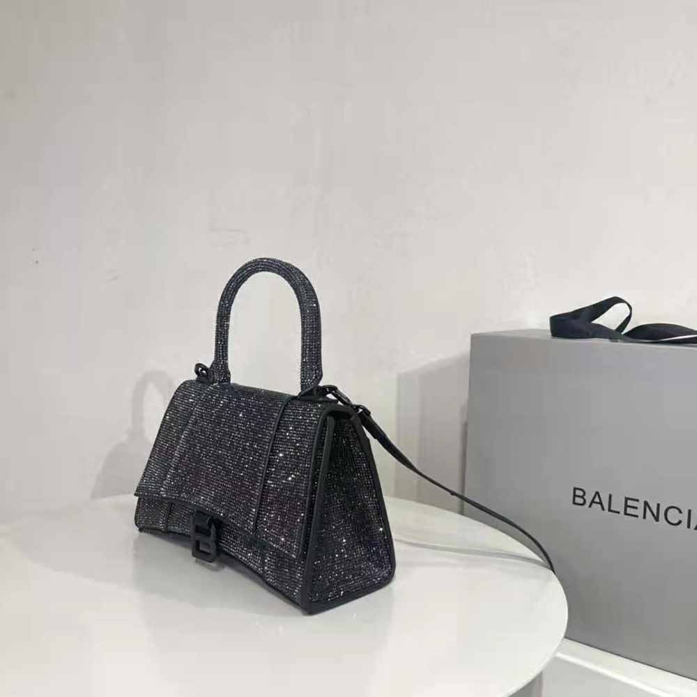 TÚI Balenciaga Women Hourglass XS Handbag in Glitter Material-Silver