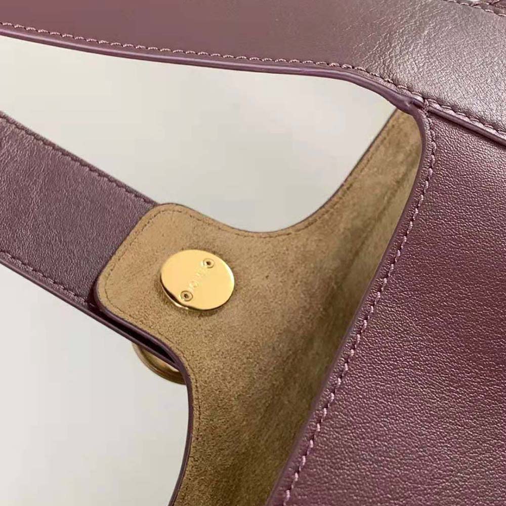 TÚI LOEWE Unisex Mini Pebble Bucket Bag in Mellow Calfskin-Maroon
