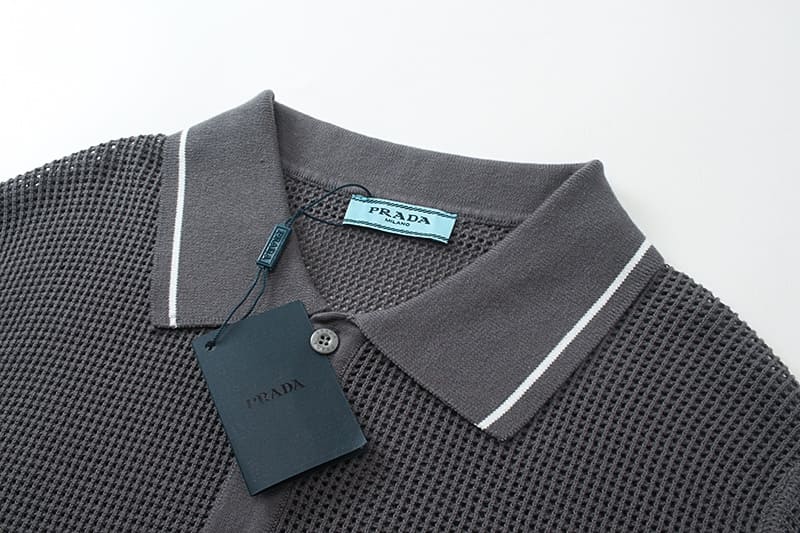 ÁO PRADA POLO SHIRT MESH MÀU XÁM UNISEX