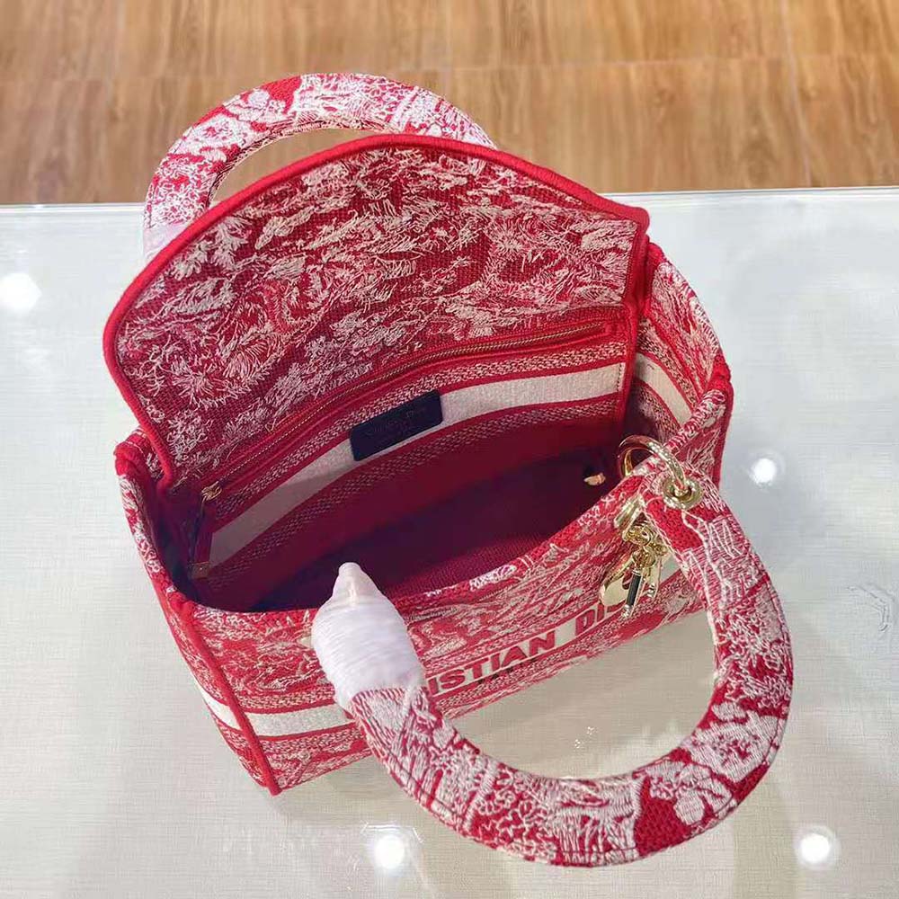 TÚI Dior Women Medium Lady D-Lite Bag Raspberry Toile de Jouy Reverse Embroidery
