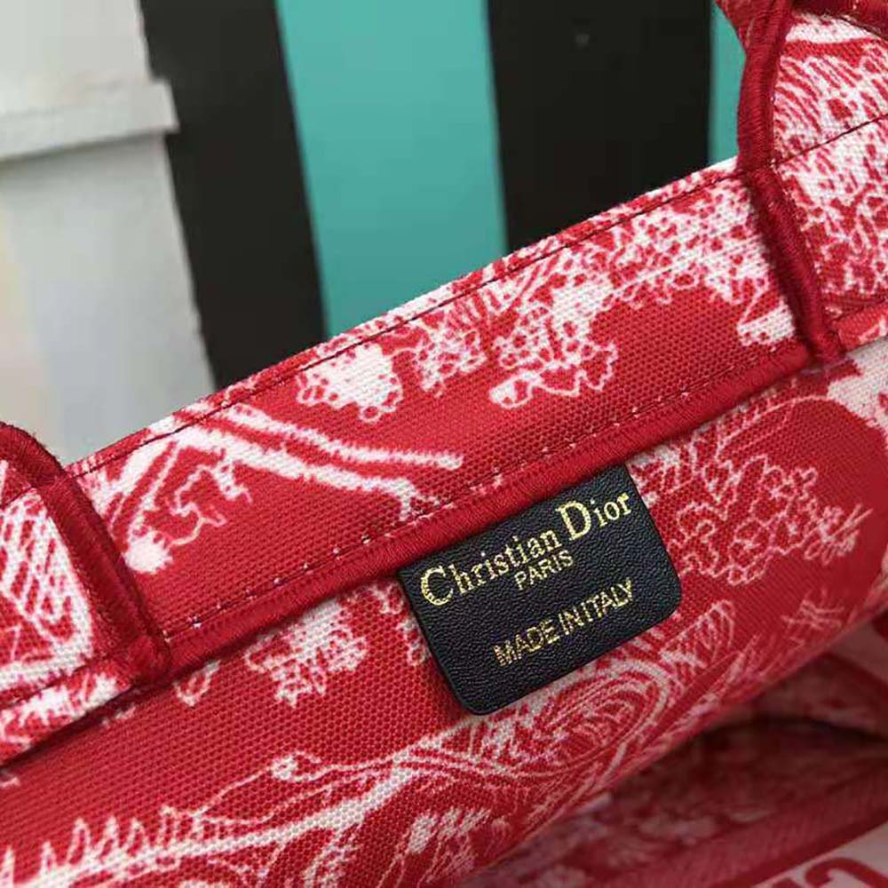 TÚI Dior Women Small Dior Book Tote Raspberry Toile de Jouy Reverse Embroidery