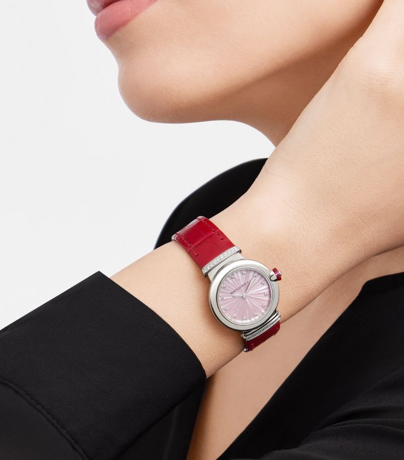Đồng hồ BVLGARI  Stainless Steel and Diamond Lvcea 28mm mặt số màu trắng