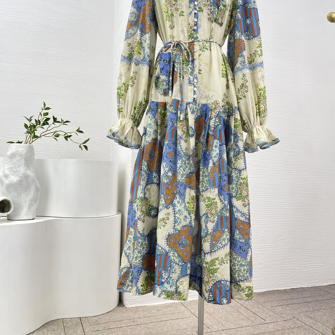 VÁY ZIMMERMANN Foral Print Long Sleeve Loose Midi Dress High Classy