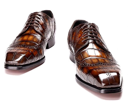 Giày Wingtip vẽ tay Giày Brogues dành cho nam da cá sấu thủ công có 3 màu