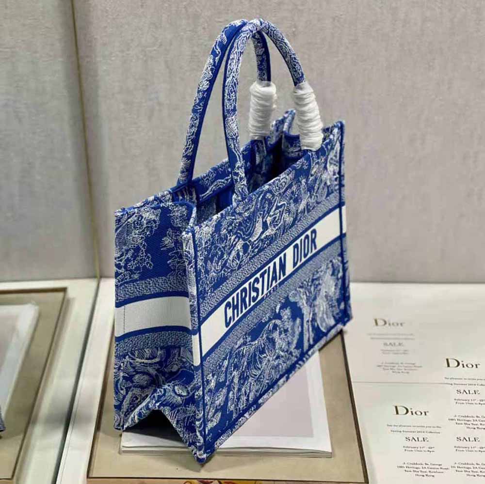TÚI Dior Women Medium Dior Book Tote Fluorescent Blue Toile de Jouy Reverse Embroidery