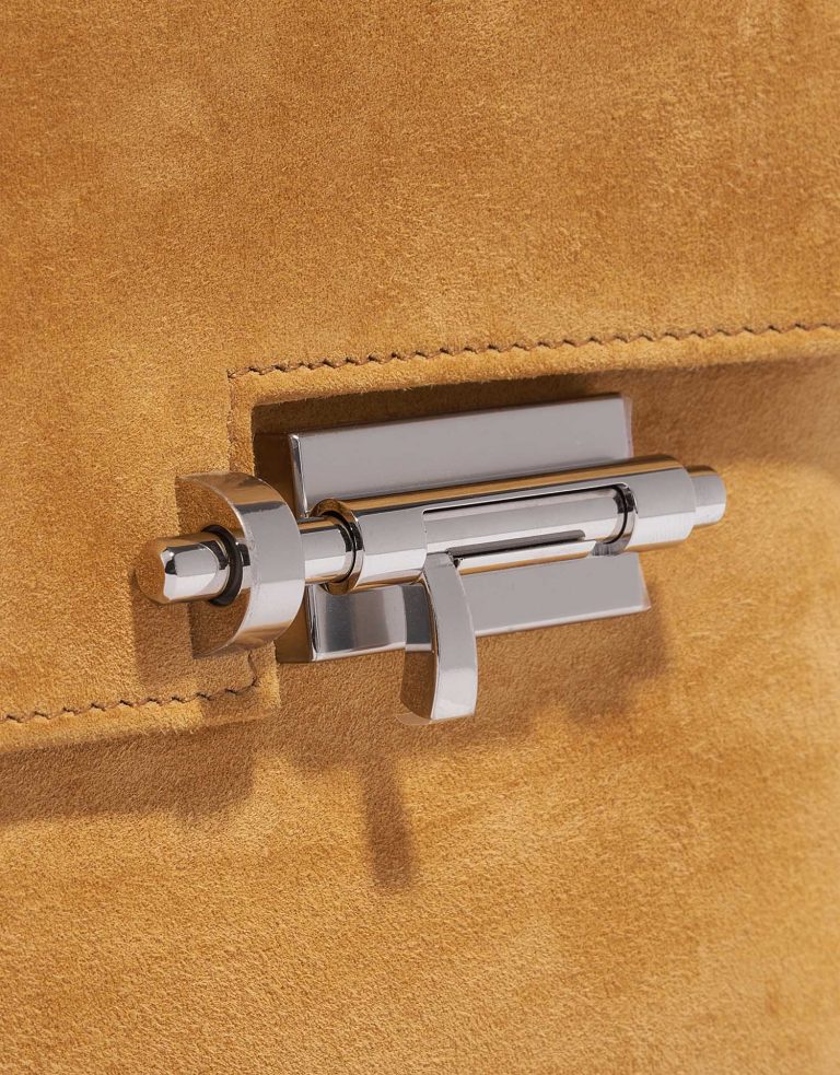 TÚI Hermès Verrou Chaîne Mini Doblis Suede Safran Silver Buckle khóa trắng