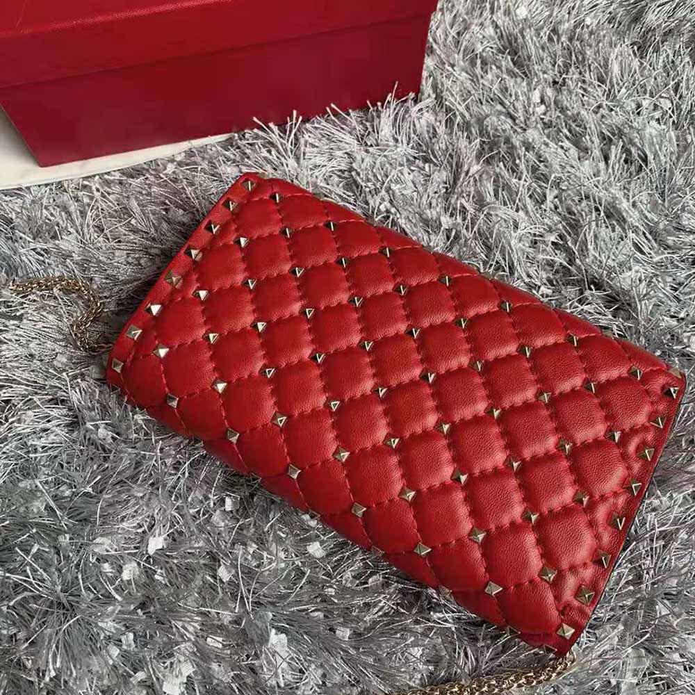 TÚI Valentino Rockstud Spike Nappa Leather crossbody Clutch Bag-Red