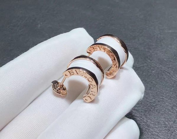 Bông tai BVLGARI  B.zero1 white ceramic rose gold vàng hồng 18K