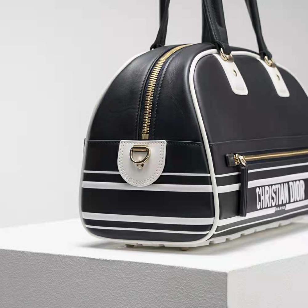 TÚI Dior Women Medium Dior Vibe Zip Bowling Bag Blue Smooth Calfskin