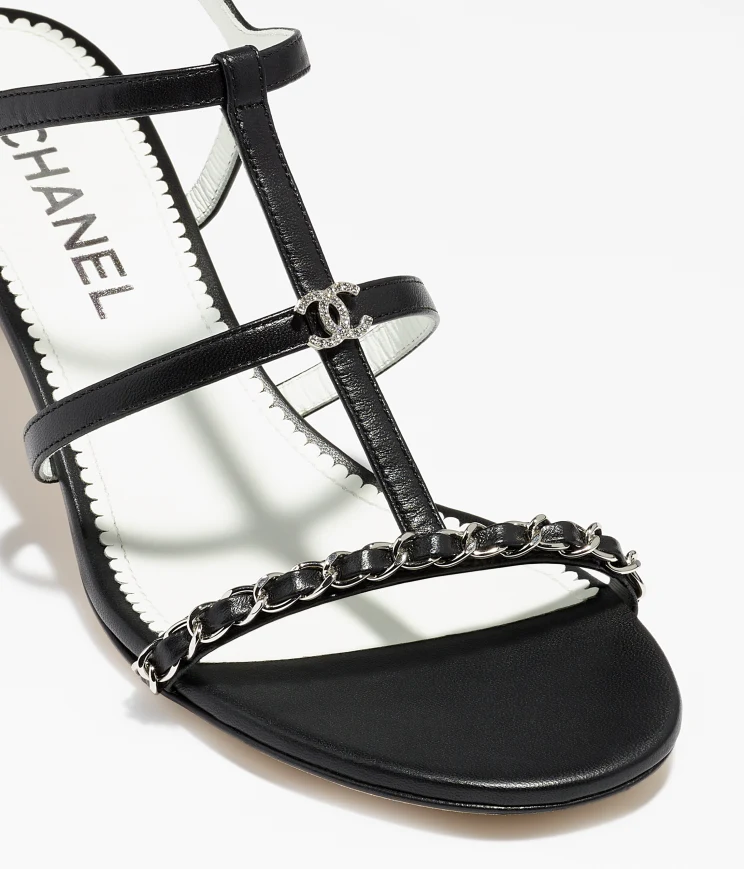 GIÀY SANDAL CHANEL BLACK DA CỪU 45MM