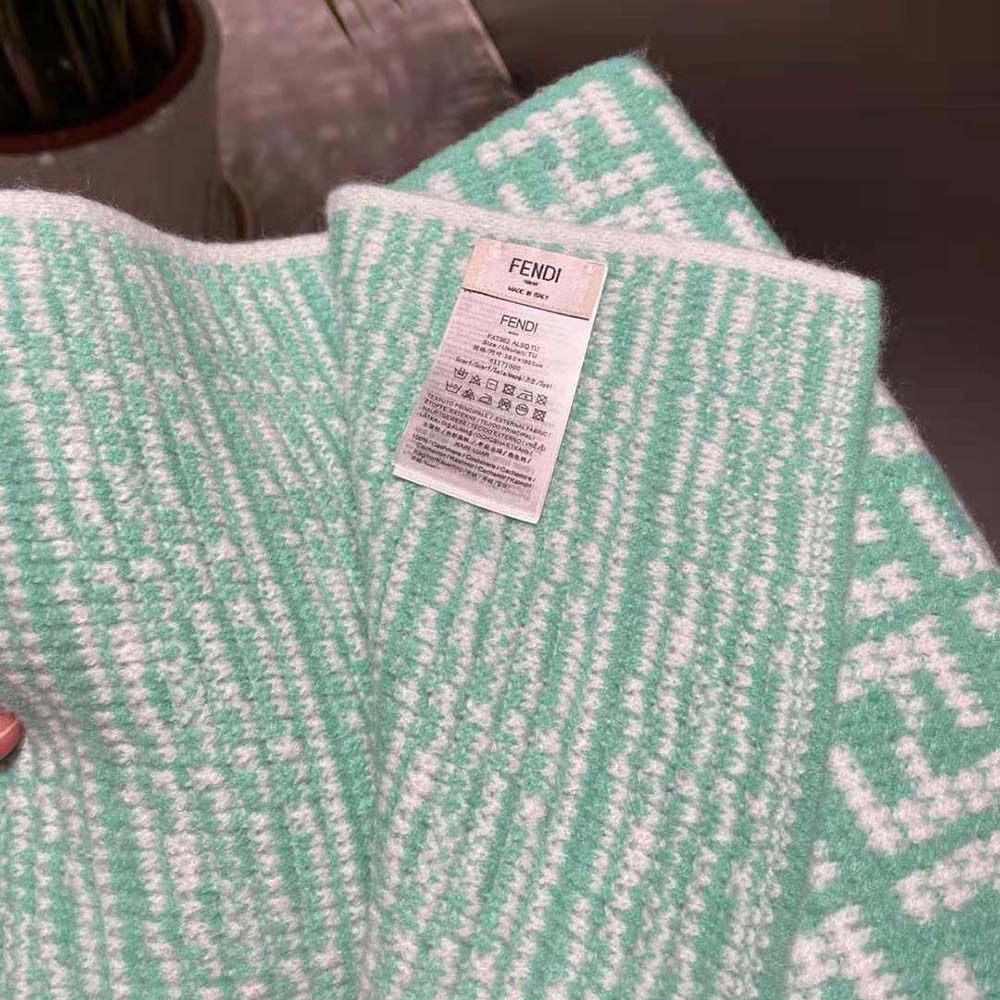 KHĂN Fendi Women FF Scarf Mint Green Cashmere Scarf