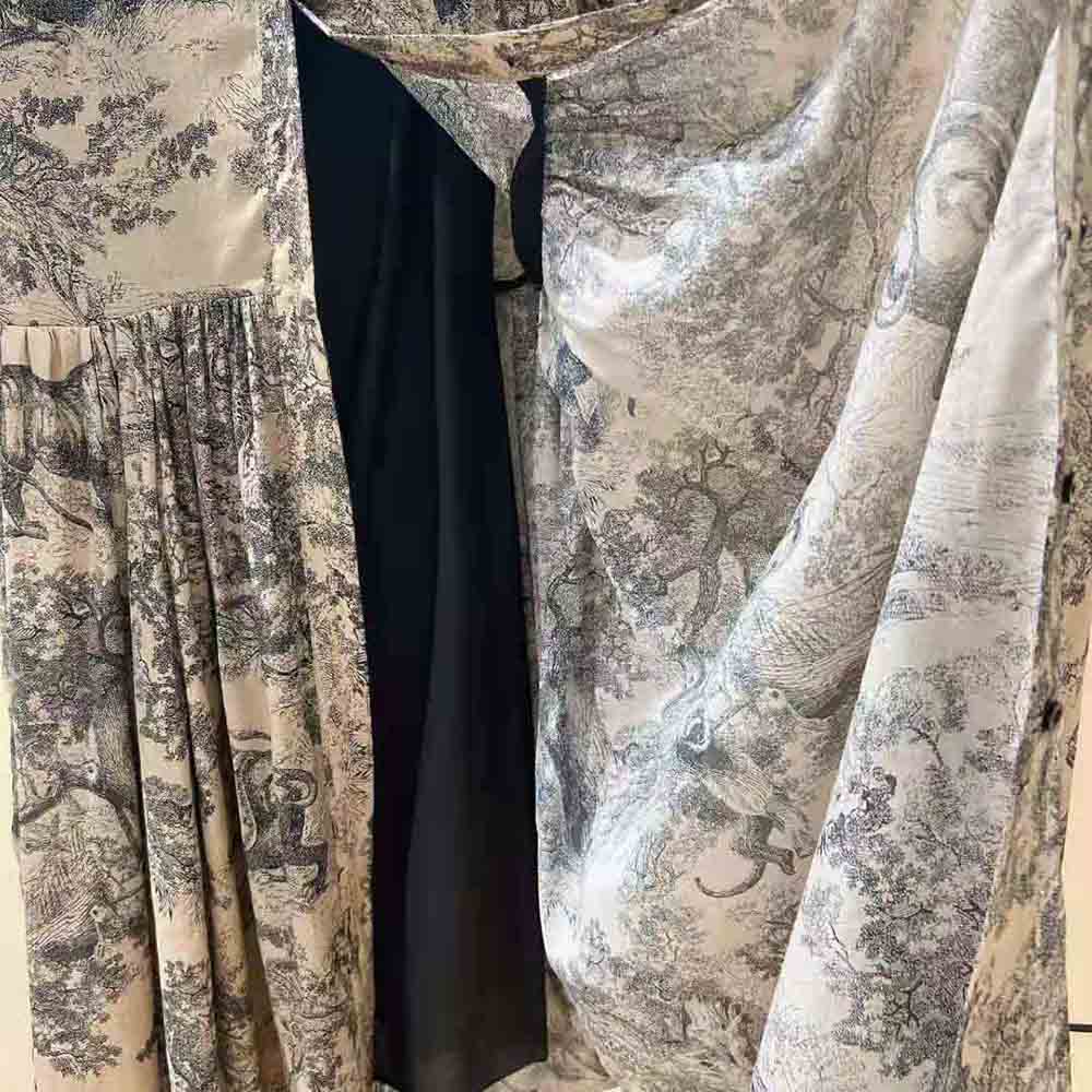VÁY CHRISTIAN DIOR Shirt Dress Hazelnut Cotton Voile with Toile de Jouy Motif