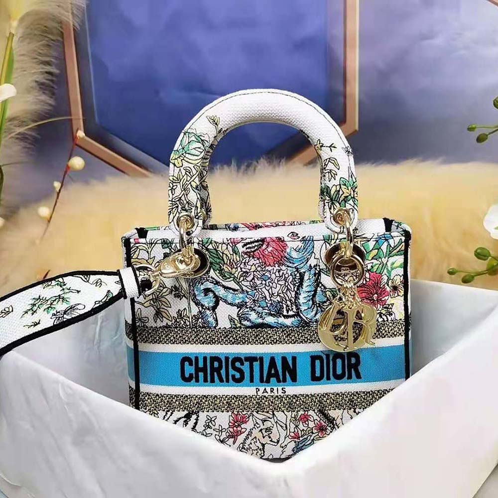 TÚI Dior Women Medium Lady D-Lite Bag Latte Multicolor D-Constellation Embroidery