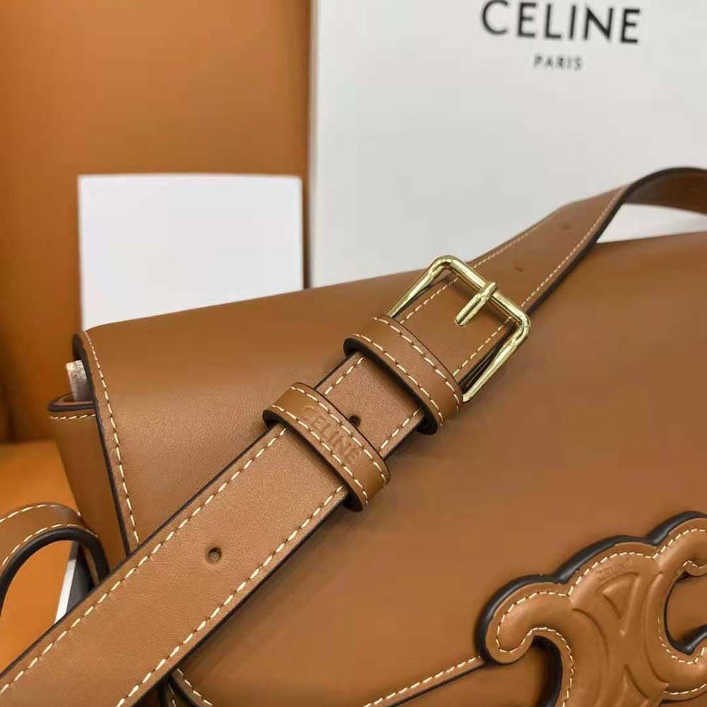 TÚI Celine Women Medium Bag Cuir Triomphe in Natural Calfskin-Brown