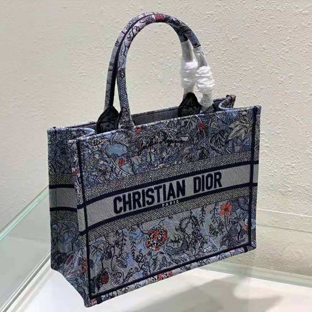 TÚI Christian Dior Tote Denim Multicolor Dior Jardin Magique Embroidery