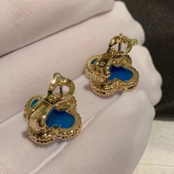 Bông tai Van Cleef & Arpels Vintage Alhambra Blue Agate vàng hồng 18K