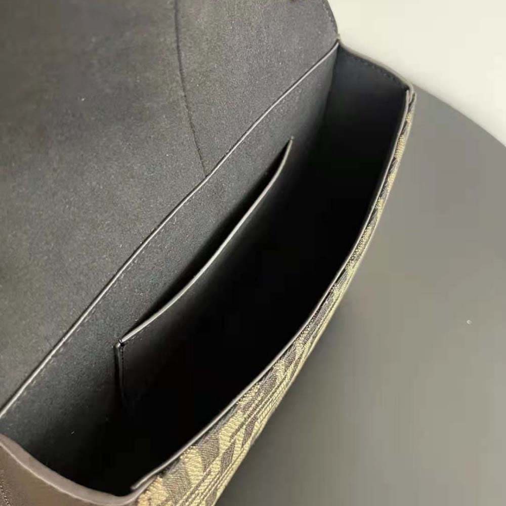 TÚI FENDI Women C’mon Medium Brown FF Jacquard Fabric and Leather Bag