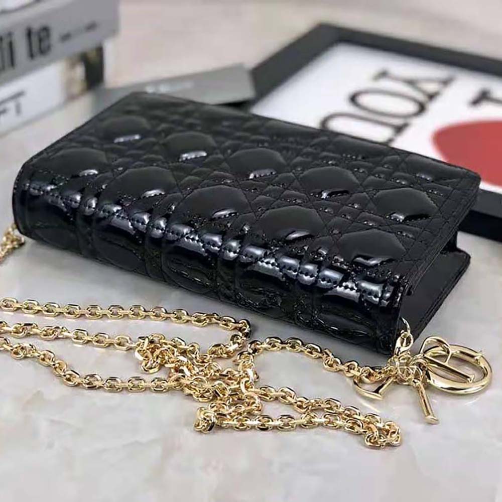 TÚI Dior Lady Dior Pouch Patent Cannage Calfskin-Black